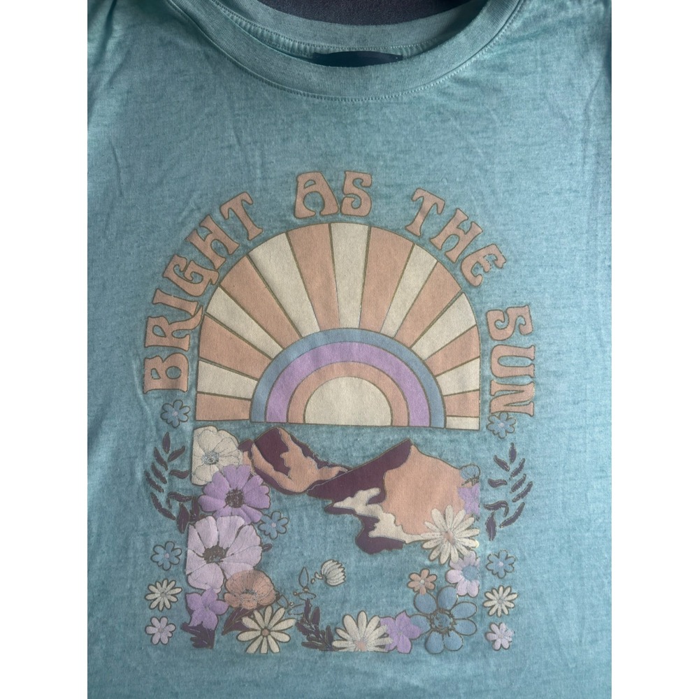 The Sun Graphic Tee Aqua Blue Floral Rainbow 14/16